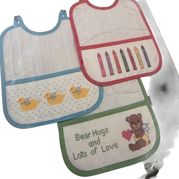 🧵 Vintage Janlynn Counted Cross Stitch Kit - Playtime Bibs (#50-759) | 1986 - Picture 4 of 5